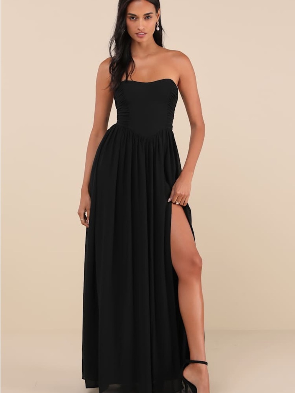 Lulus Luxe Favorite Black Strapless Ruched Maxi Dress Size XL